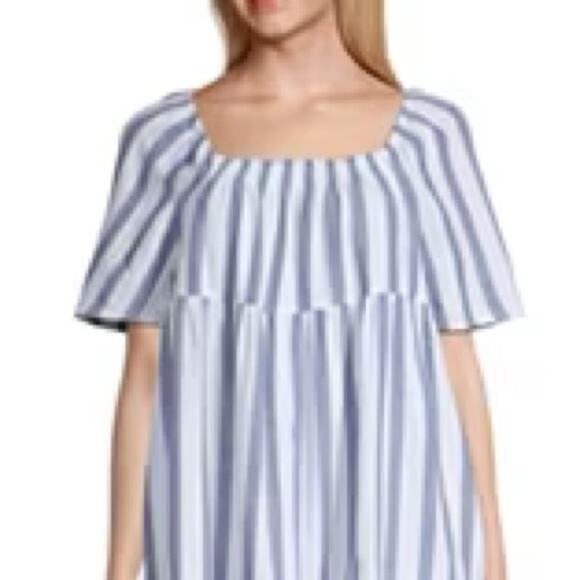 a.n.a Polly stripe blue Short Sleeve A-Line Dress - Picture 2 of 9